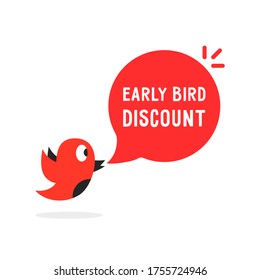 oferta de descuento para aves tempranas con burbuja roja. concepto de venta de ganga y venta o liquidación súper ventajosa. caricatura estilo plano diseño gráfico moderno simple elemento aislado en fondo blanco