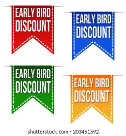 Early Bird Discount Ribbons Set On White, Vector Illustration