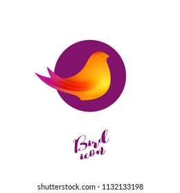 Early Bird Logo. Beautiful Bird, Isolated On The Purple Background. Morning Icon.