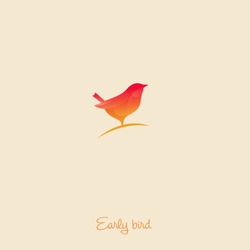  Early Bird Logo. Orange Bird, Isolated On The Light Background. Morning Icon.