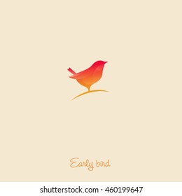  Early Bird Logo. Orange Bird, Isolated On The Light Background. Morning Icon.