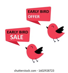 Early bird offer, discount, sale or offer banner or poster. Red bird