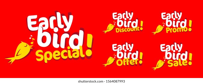 
Early bird sale, special, promo, discount and offer on red background