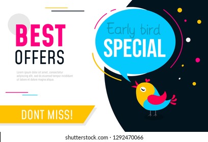 Early Bird Special Flyer Or Banner Design Template. Early Bird Discount Promotion. Vector Illustration