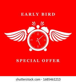 Early Bird Special Offer Vector Icon On Red Background