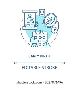 Early Birth Blue Concept Icon . Premature Childbirth Abstract Idea Thin Line Illustration. Statutory Maternity Leave In Case Of Preterm Labor. Vector Isolated Outline Color Drawing. Editable Stroke