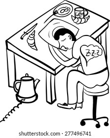 early breakfast comic black and white vector illustration