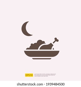 early breakfast or sahoor meal silhouette glyph solid icon for Muslim and Ramadan theme concept. Vector illustration