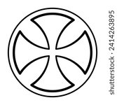 Early Celtic cross, a cross patty, with rounded ends of the arms, sometimes called cross alisee, also known as cross formy. Symbol and sign, used in medieval Christian ornamentation. Illustration.