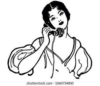 Early Century Gal On The Phone - Retro Clip Art Illustration