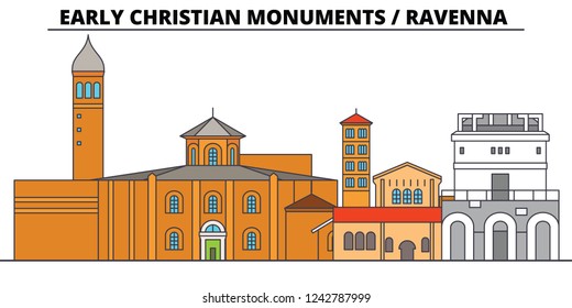 Early Christian Monuments - Ravenna  line travel landmark, skyline, vector design. Early Christian Monuments - Ravenna  linear illustration. 