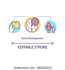 Early development concept icon.Toddler intelligence. Parental support. Kids cognitive growth idea thin line illustration. Vector isolated outline RGB color drawing. Editable stroke