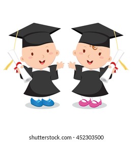 Early education. Baby Genius. Vector illustration of adorable babies in graduation outfit.