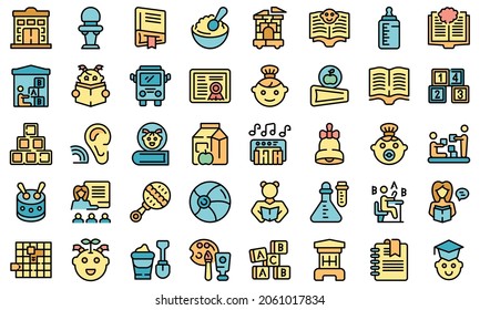 Early educations icons set outline vector. Baby learn. Children school