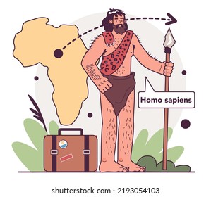 Early human migrations. Map of the spread of humans around the world. archaic and modern humans across continents. Vector illustration