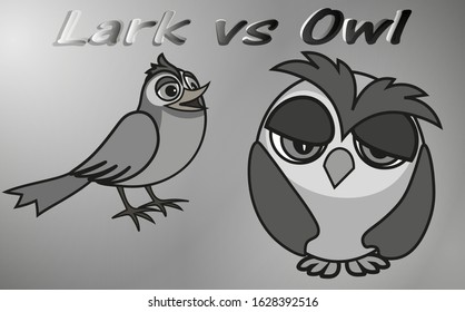 Early Lark Versus Sleepy Owl - Two Chronotypes, Vector Clip Art