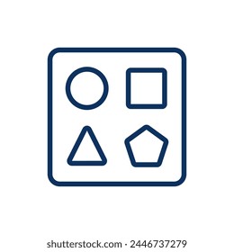 Formas de aprendizaje temprano. Ilustración delgada de un bloque clasificador con diferentes Formas geométricas, destacando el juego educativo para el desarrollo cognitivo en niños pequeños. Signo de Vector aislado.	