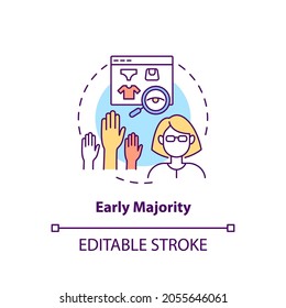 Early majority concept icon. Product adopters category idea thin line illustration. Decisions making about utility and practical benefits. Vector isolated outline RGB color drawing. Editable stroke
