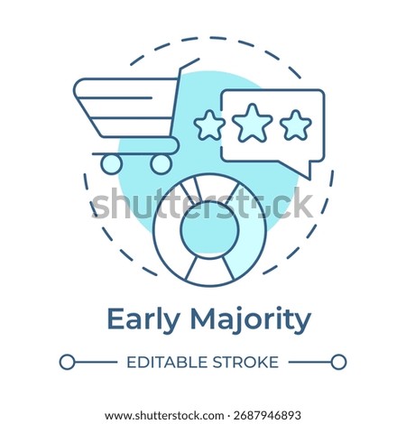 Early majority soft blue concept icon. Social acceptance. Opinion, rating. Purchase, commerce. Round shape line illustration. Abstract idea. Graphic design. Easy to use in infographic, article