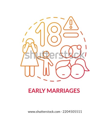 Early marriages red gradient concept icon. Teenagers and children. Social effect of overcrowding abstract idea thin line illustration. Isolated outline drawing. Myriad Pro-Bold fonts used