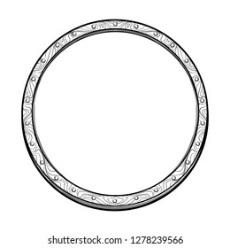 Early medieval circular shield. Front view. Element for design coat of arms, logo, emblem and tattoo. Black a nd white drawing isolated on white background. EPS10 vector illustration