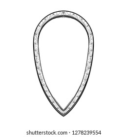 Early medieval Kite or viking shield. Front view. Element for design coat of arms, logo, emblem and tattoo. Black a nd white drawing isolated on white background. EPS10 vector illustration