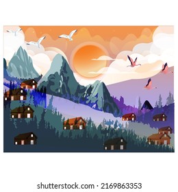 early morning nature beautiful scenery illustration.