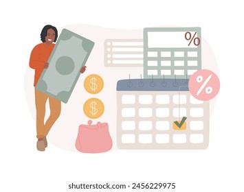 Vektorillustration des isolierten Konzepts für Frühzahlungen. Sofortige Vektorgrafik von Skonto, vorzeitige Zahlung weniger, Kunde Loyalität, Rechnung, Kreditlinie, Banküberziehungsgebühr.