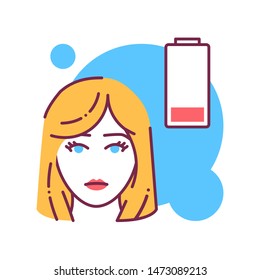 Early pregnancy symptoms fatigue color line icon. Tiredness. Pregnant blond woman concept. Sign for web page, mobile app, banner, social media. Editable stroke.