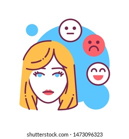 Early pregnancy symptoms mood change color line icon. Emotional condition. Pregnant blond woman concept. Motherhood and healthcare. Sign for web page, mobile app, banner. Editable stroke.