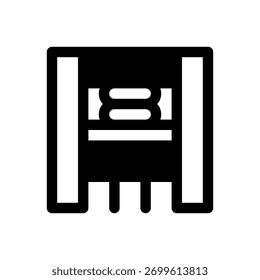Prensa de impresión temprana. Icono de Vector de trazo delineado con detalles rellenos de negro.