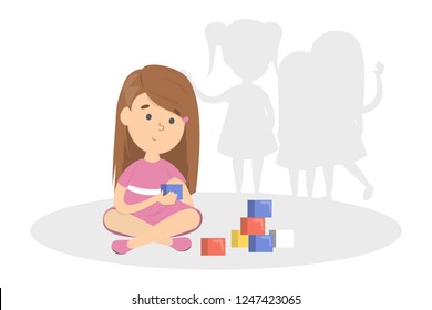 Early Sign Of Autism. Child Play Alone As A Symptom Of Mental Health Disease. Kid With Autism Sindrome. Isolated Vector Flat Illustration