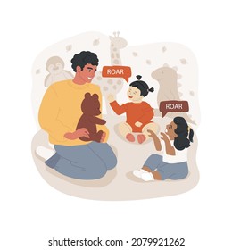 Early speaking attempts isolated cartoon vector illustration. Child first speaking attempt, speech development milestone, baby making sound, infant daycare, early education cartoon vector.