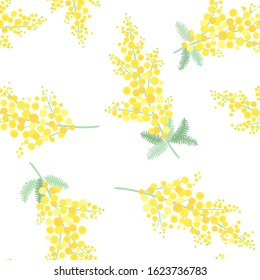 Early spring flowers mimosa seamless pattern