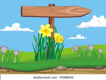 early spring - wooden signpost