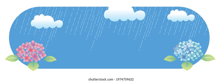 Early summer, rainy season plant flowers. Illustration of the rainy season sky and hydrangea. Nature, landscape, banner illustration
