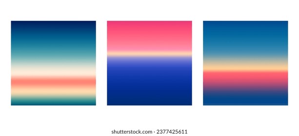 Early sunrise or late sunset colorful gradients background set. Smooth blurred wallpaper set in pink, blue, green, orange colors. Abstract night or evening sky horizon backdrop. Vector illustration