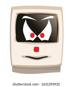 Early years desk top beige computer with ghost face on a white background