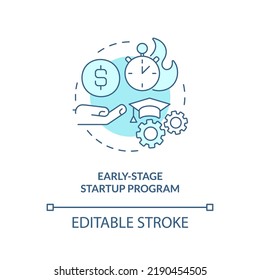 Early-stage startup program turquoise concept icon. Funding source abstract idea thin line illustration. Financial grants. Isolated outline drawing. Editable stroke. Arial, Myriad Pro-Bold fonts used