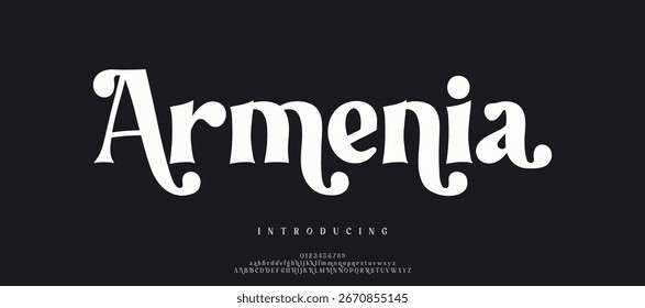 EArmenia legant alphabet letters font and number. Classic Modern Serif Lettering Minimal Fashion. Typography decoration fonts for branding, wedding, invitations, logo.