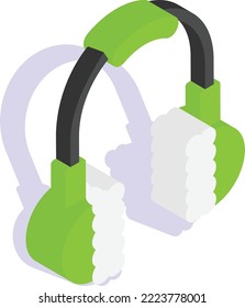 Earmuff Concept, Hearing Protection Vector isometric Icon Design, Winter Season activities Symbol, Coldest Weather Sign, Snow and frost Stock Illustration
