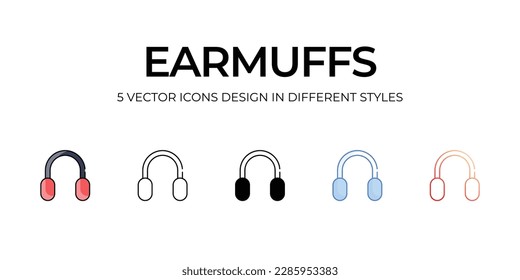Earmuffs Icon Design in Five style with Editable Stroke. Line, Solid, Flat Line, Duo Tone Color, and Color Gradient Line. Suitable for Web Page, Mobile App, UI, UX and GUI design.