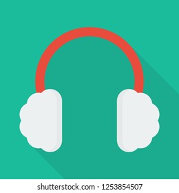 earmuffs icon in flat style with long shadow,isolated vector illustration on green transparent background.