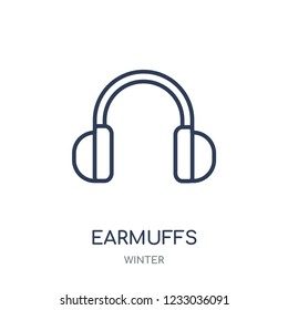 Earmuffs icon. Earmuffs linear symbol design from winter collection. Simple outline element vector illustration on white background