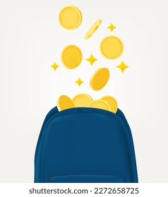 Earn big money concept with full bag of coins. 3d vector illustration isolated on white background