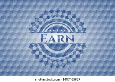 Earn blue badge with geometric background. Vector Illustration. Detailed.