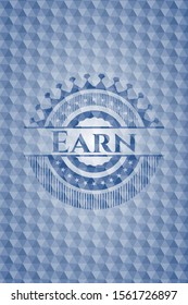 Earn blue polygonal emblem. Vector Illustration. Detailed.