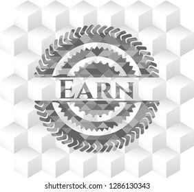 Earn grey badge with geometric cube white background
