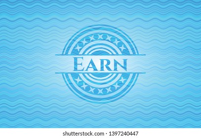 Earn light blue water wave style badge. Vector Illustration. Detailed.