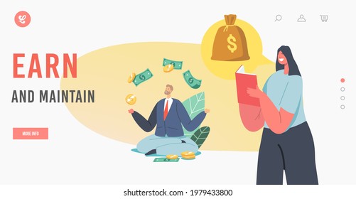 Earn and Maintain Landing Page Template. Characters Earning Money, Get Passive Income. Stock Market Investing, Online Monetization, Remote Freelance Work, Profit. Cartoon People Vector Illustration